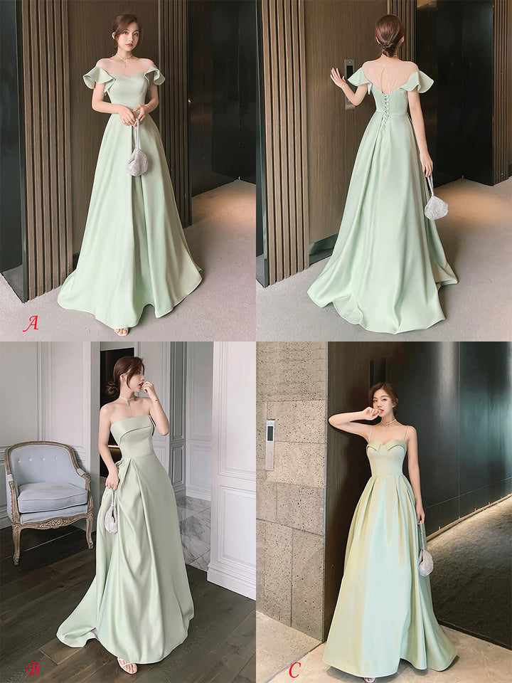 Luolandi Green Satin Floor Length Prom Dress Simple A-Line Bridesmaid Dresses Party Dress Sexy