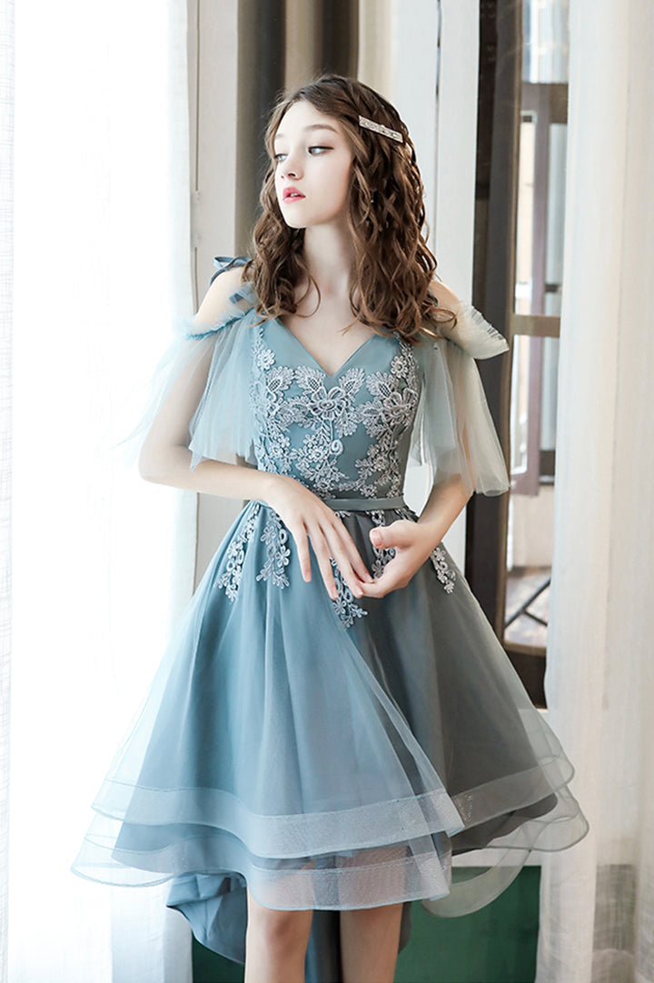 Luolandi Cute Lace High Low Prom Dresses A-Line Party Homecoming Dresses Beautiful