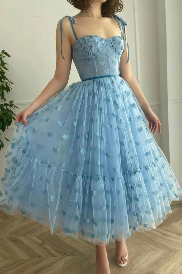 Luolandi Sweet Blue Tulle Party Dress A-Line Prom Dresses Lovely Homecoming Dresses