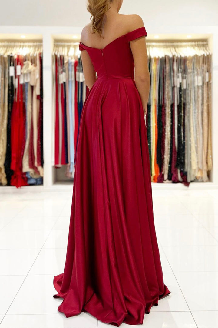 Luolandi Elegant Satin Long Prom Dresses A-Line Off the Shoulder Evening Dresses Party Dress