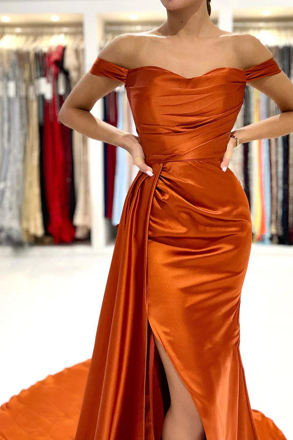 Luolandi Tight Sweetheart Pleated High slit Long Ball Evening Dress Off Shoulder Sexy