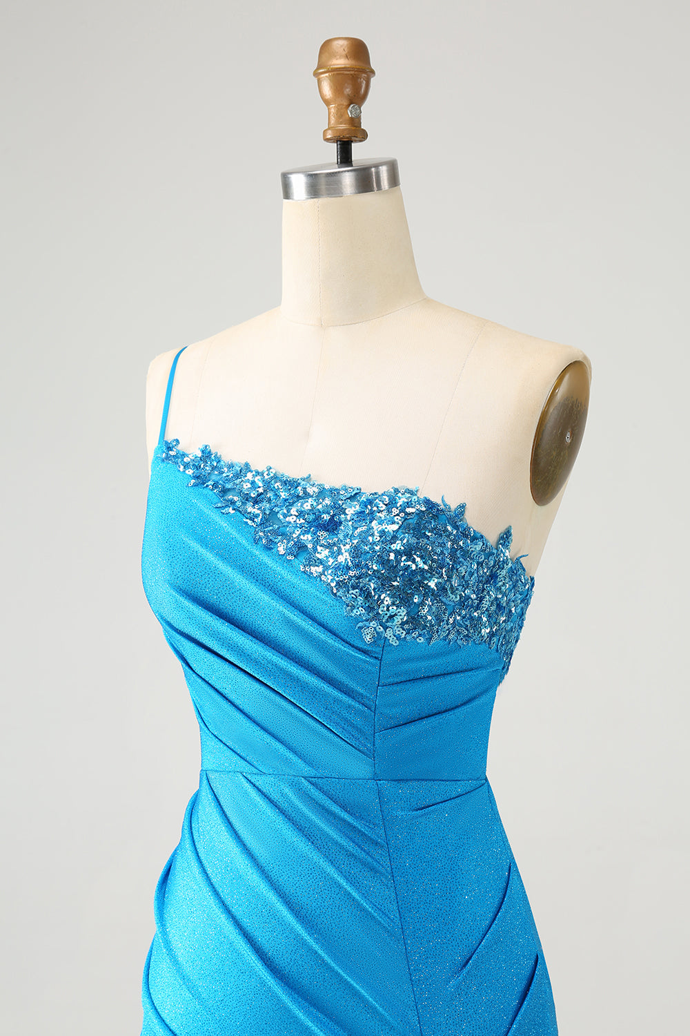 Luolandi Sparkly Blue Bodycon One Shoulder Pleated Short Homecoming Dress with Sequins Sexy