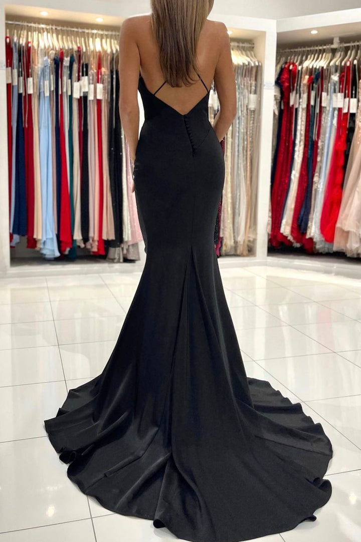 Luolandi Black V-Neck Long Mermaid Prom Dress Backless Evening Dress Sexy