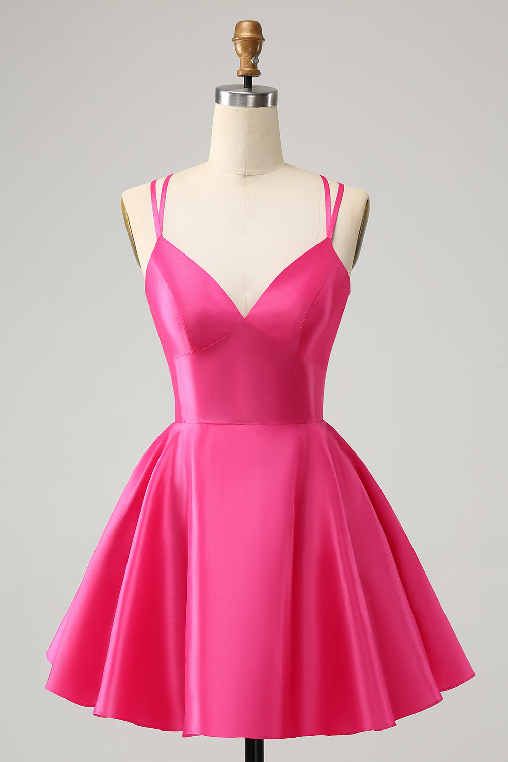Luolandi Fuchsia A Line Spaghetti Straps Backless Short Homecoming Dress Sexy