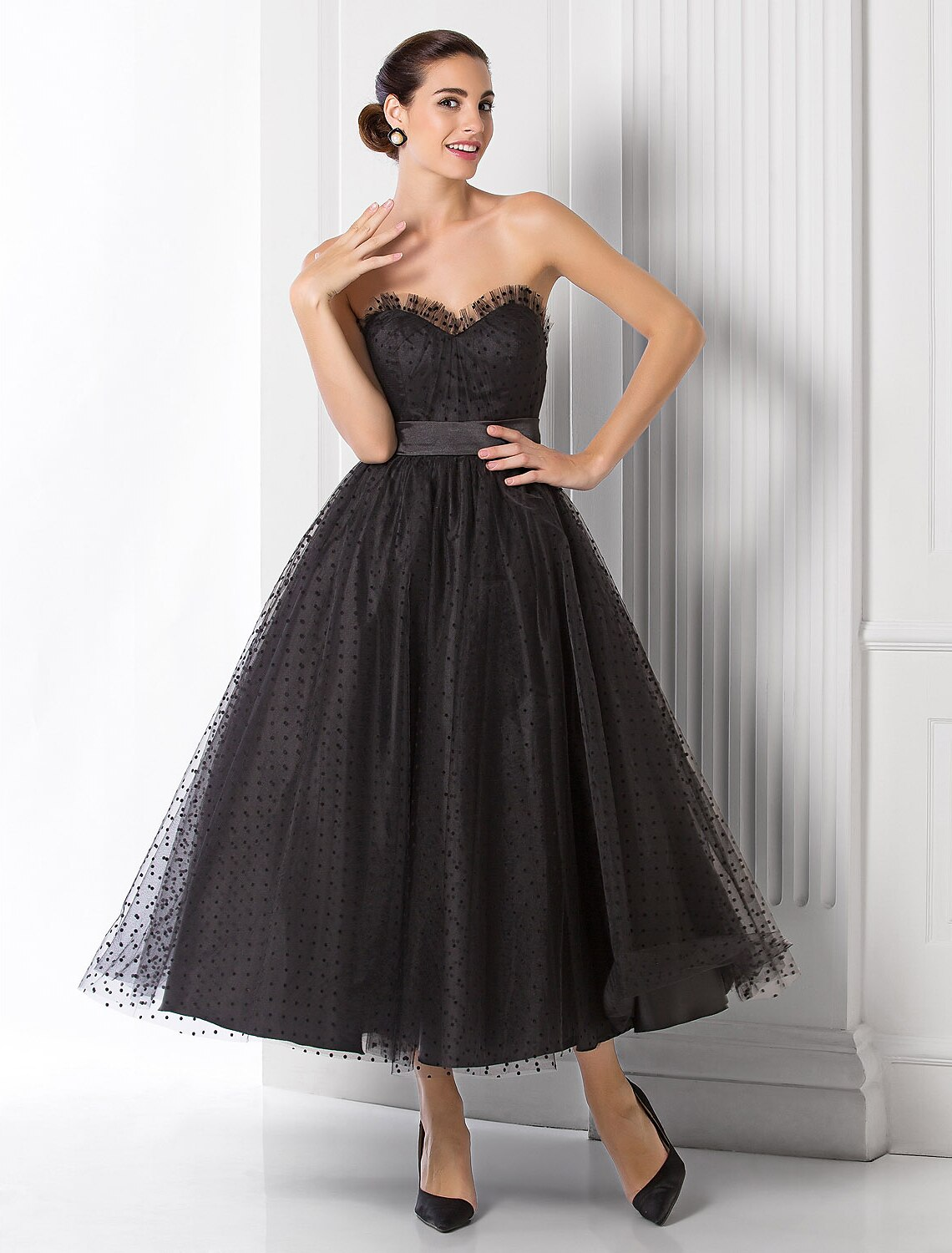 Luolandi Ball Gown Little Black Dress Dress Holiday Tea Length Sleeveless Sweetheart Tulle with Sash