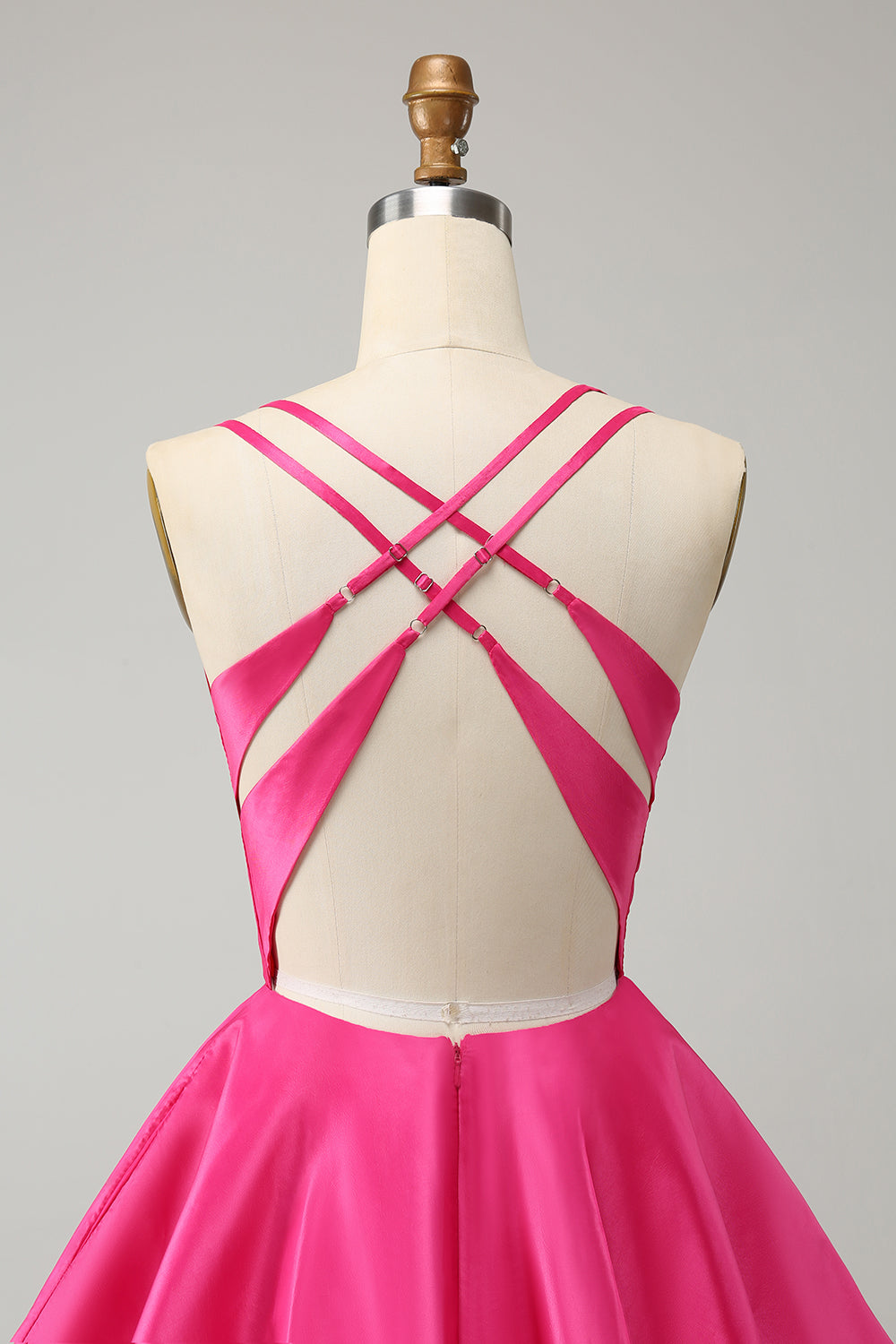 Luolandi Fuchsia A Line Spaghetti Straps Backless Short Homecoming Dress Sexy