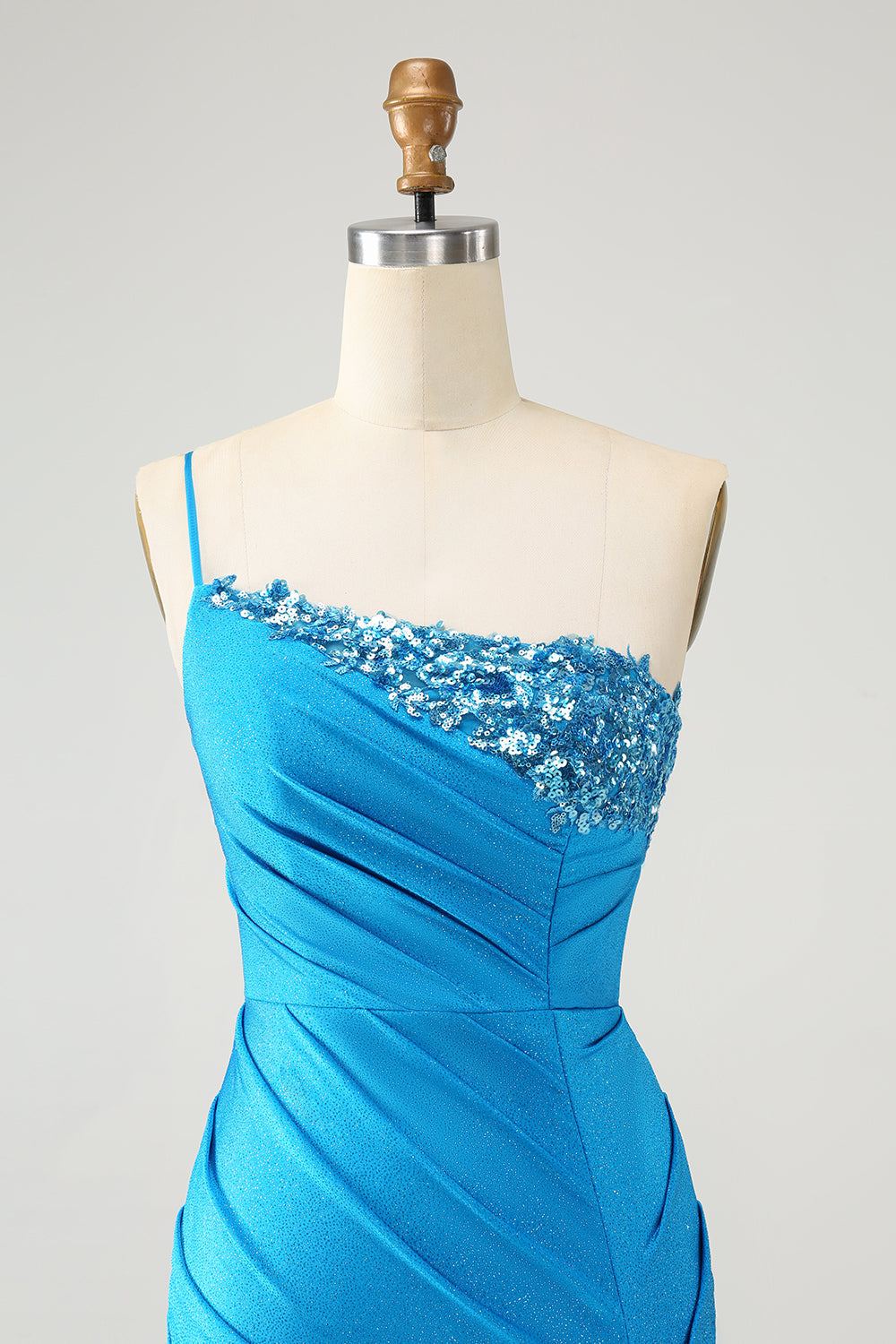 Luolandi Sparkly Blue Bodycon One Shoulder Pleated Short Homecoming Dress with Sequins Sexy