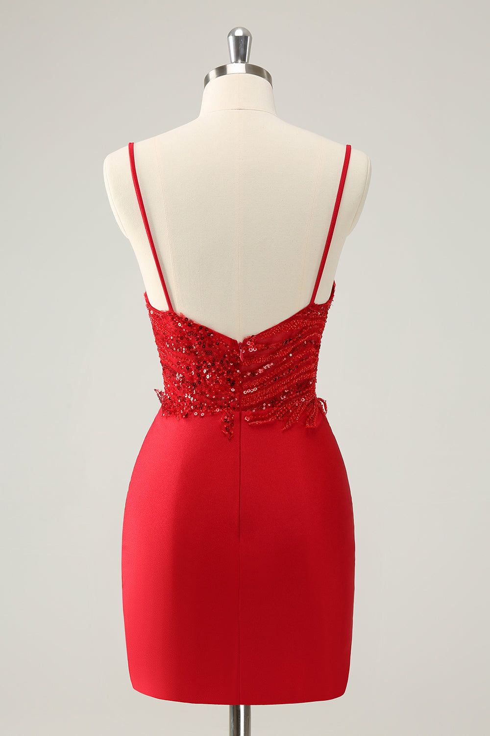 Luolandi Gorgeous Red Bodycon Spaghetti Straps Short Homecoming Dress with Sequins Sexy