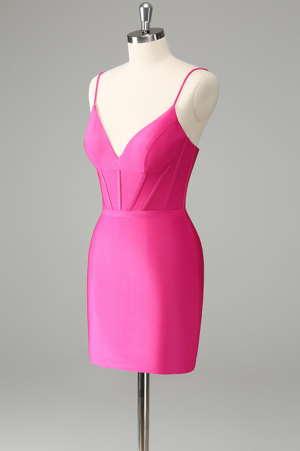 Luolandi Fuchsia Bodycon Spaghetti Straps Pleated Short Homecoming Dress Sexy