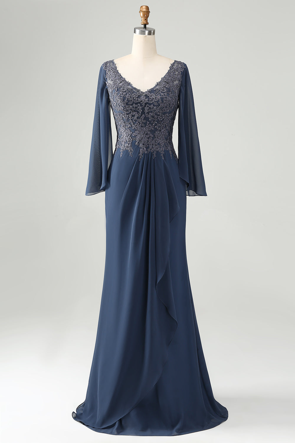 Luolandi Mermaid V Neck Beaded Mother of the Bride Dress With Short Sleeves Floor Length