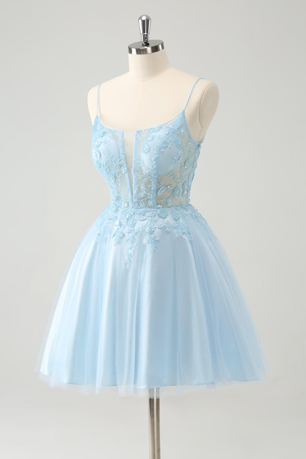 Luolandi Cute Sparkly Blue A Line Sequins Corset Short Homecoming Dress with Lace Up Back Beautiful