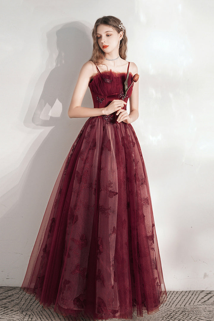 Luolandi Elegant A-Line Tulle Long Prom Dress Charming Evening Party Dress With Butterfly
