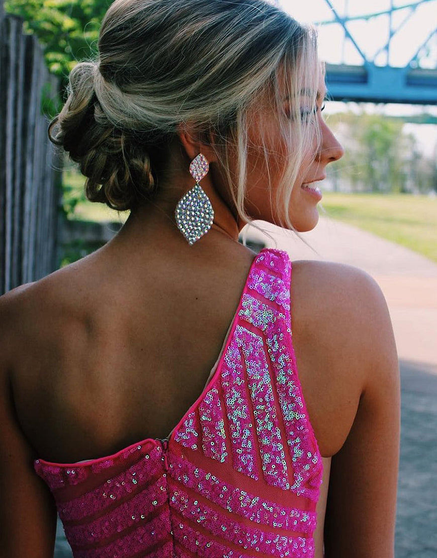 Luolandi Mermaid Sequin Dark Red One Shoulder Prom Dress Sparkly Evening Dresses