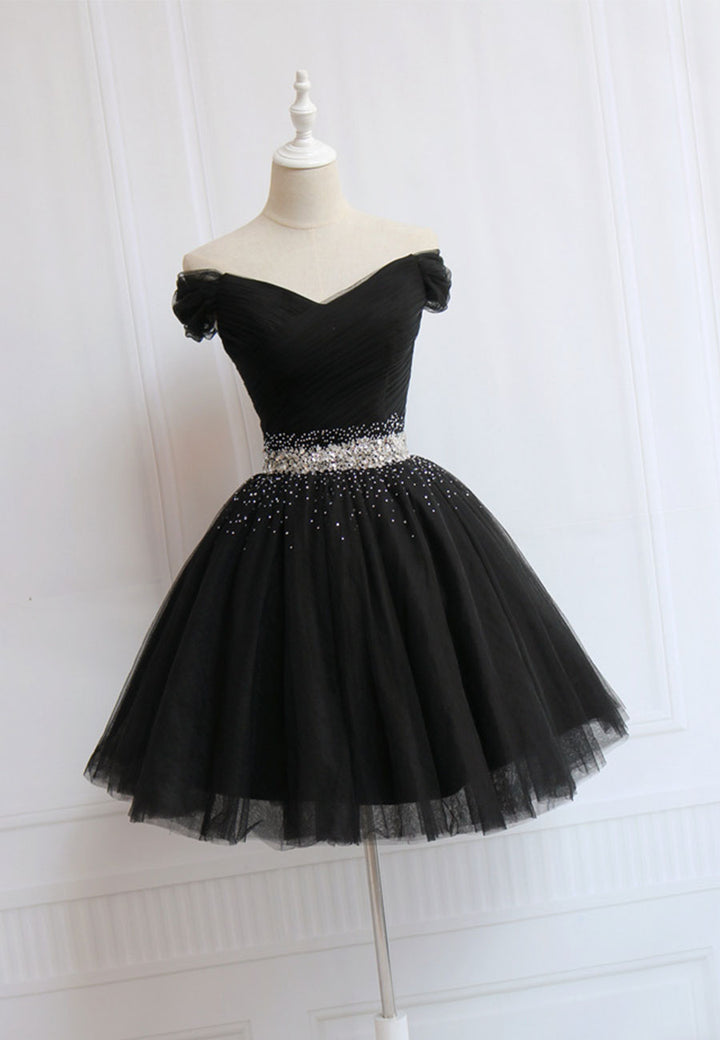 Luolandi Black Off the Shoulder Short Prom Dress A-Line Homecoming Dress Sexy