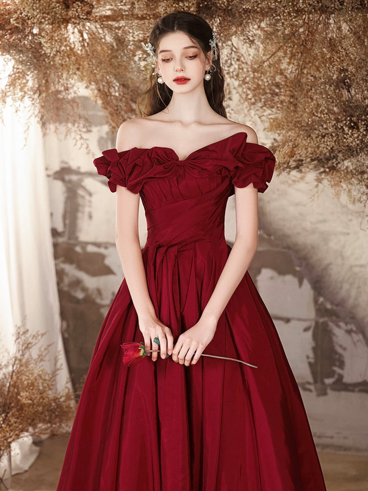 Luolandi Beautiful Off the Shoulder Long Formal Prom Dresses Burgundy A-Line Evening Dress Floor Length