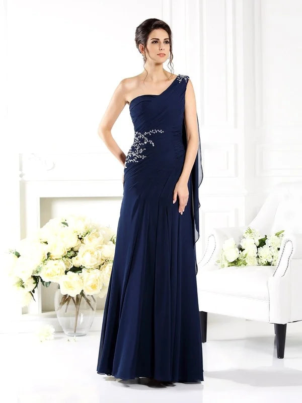 Luolandi One-Shoulder Sleeveless Long Chiffon Mother of the Bride Dresses Pure Color