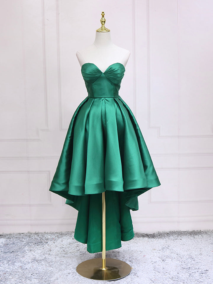 Luolandi Green Satin High Low Party Dresses Strapless Green Homecoming Dresses Off Shoulder