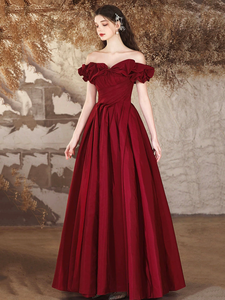 Luolandi Beautiful Off the Shoulder Long Formal Prom Dresses Burgundy A-Line Evening Dress Floor Length
