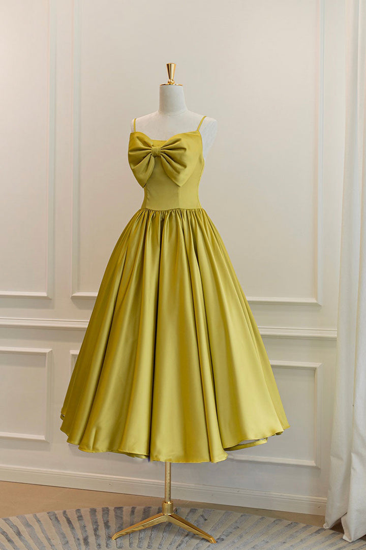 Luolandi Elegant Satin Short Prom Dresses A-Line Bow Homecoming Dresses Cute Graduation Dress