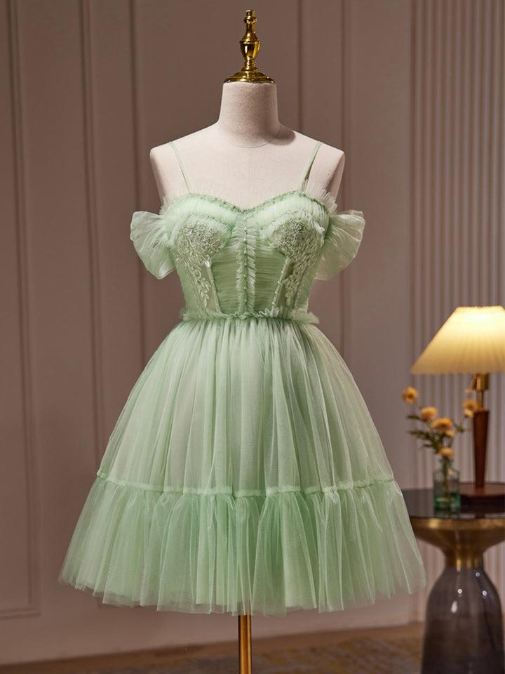 Luolandi Green Tulle Lace Short Prom Dress Cute Homecoming Dress Green Party Dress Beautiful