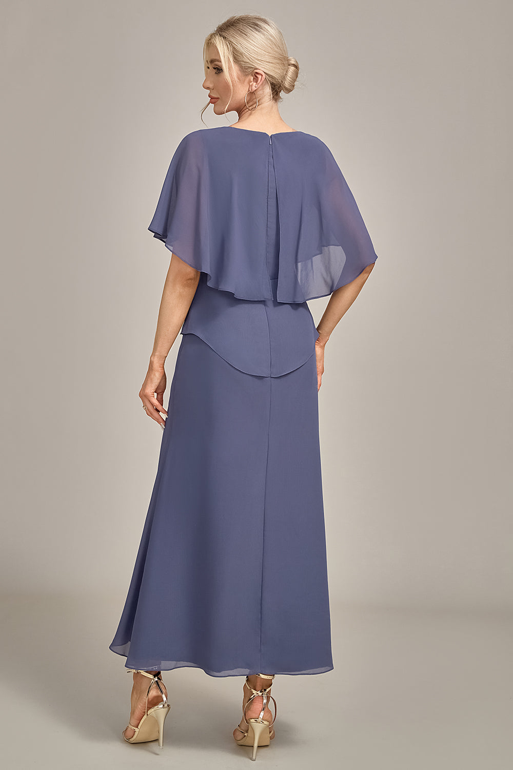 Luolandi Stormy Sheath Scoop Tea-Length Chiffon Mother of the Bride Dress Pure Color