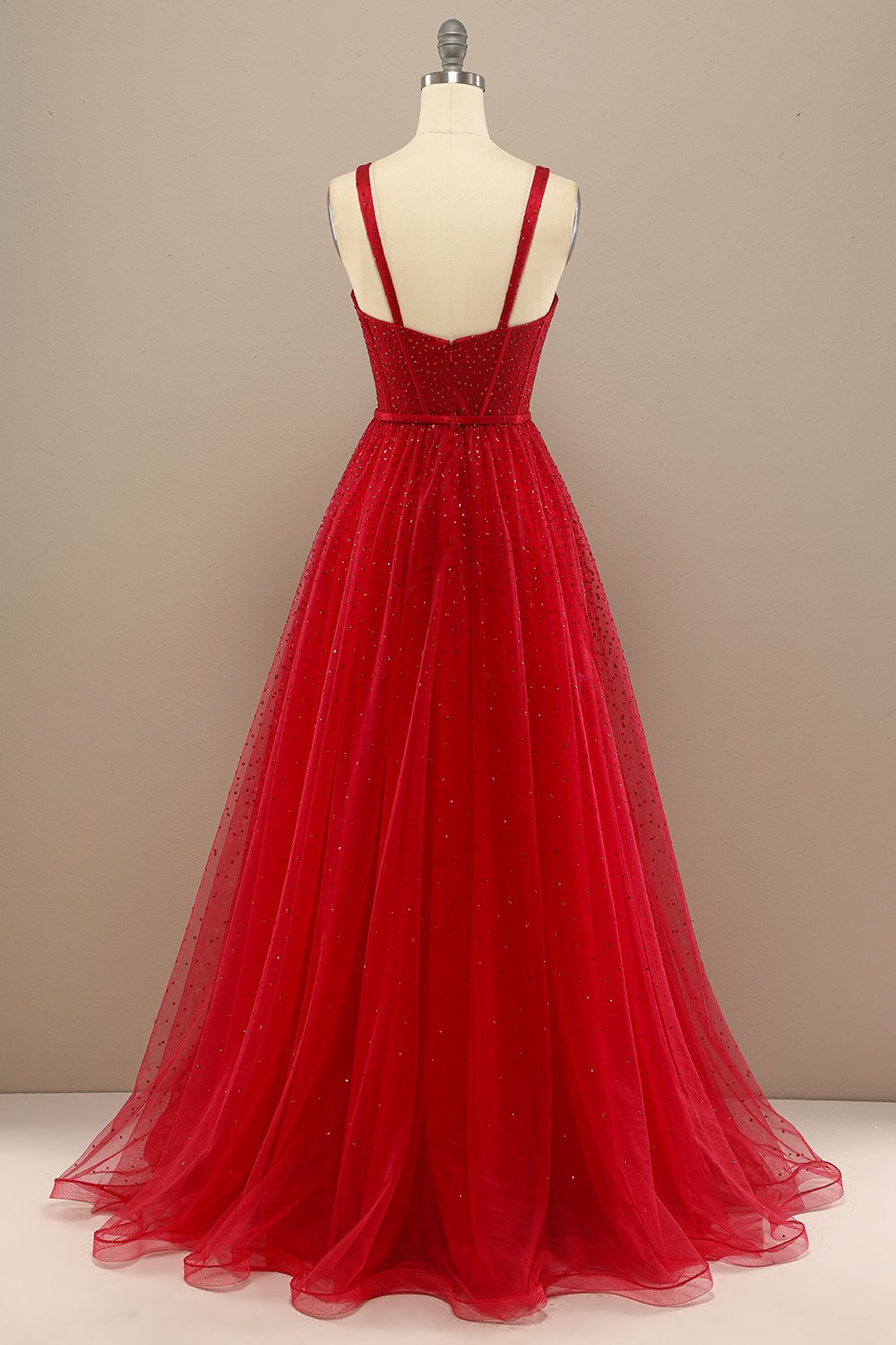 Luolandi Red A Line Sweetheart Tulle Long Prom Dress with Beading Sexy Evening Dresses