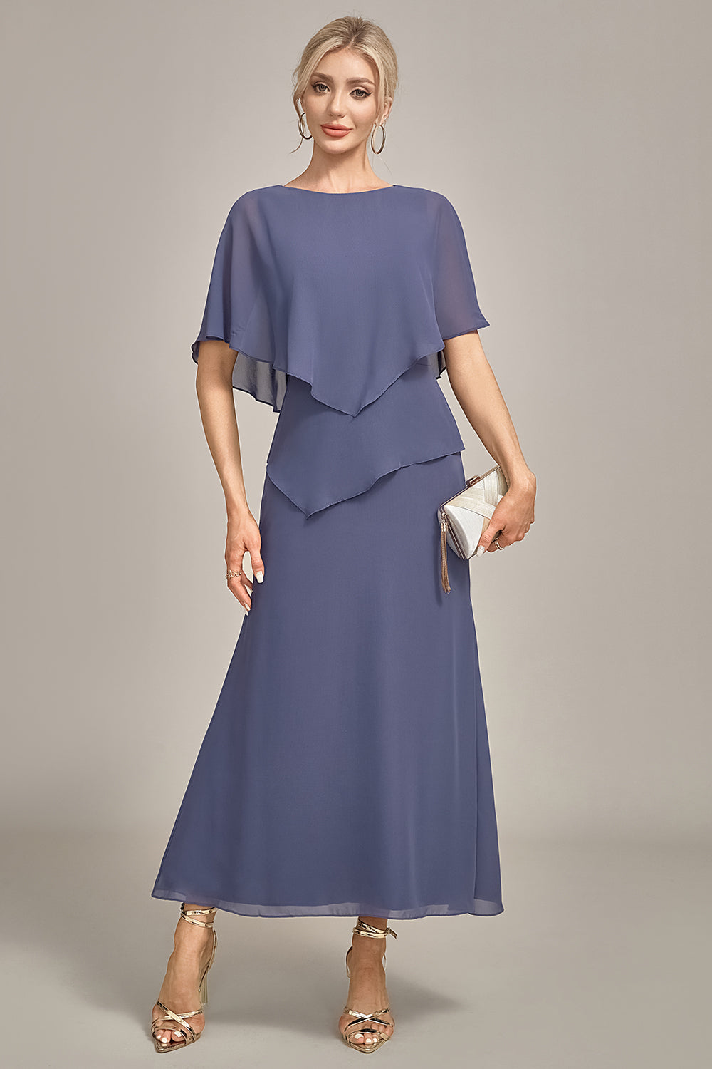 Luolandi Stormy Sheath Scoop Tea-Length Chiffon Mother of the Bride Dress Pure Color