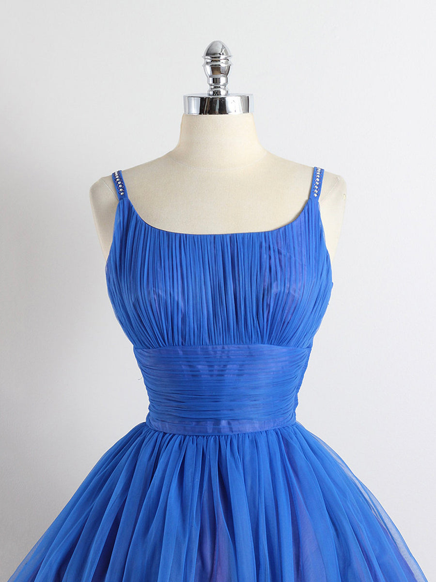 Luolandi Royal Blue Spaghetti straps Tulle A-line Short Prom Dress Homecoming Dress
