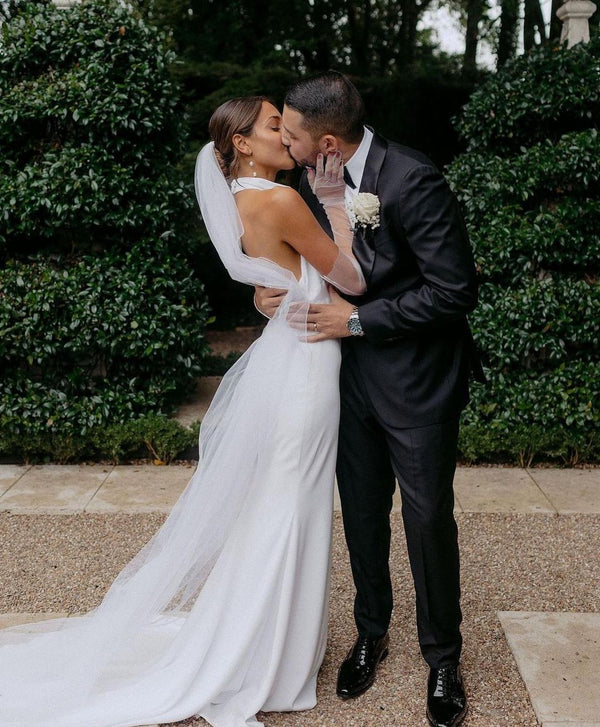 Luolandi Elegant Mermaid Halter Satin Wedding Dresses Open Back