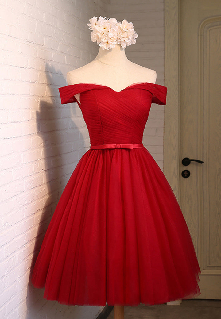 Luolandi Red Tulle Short Prom Dresses A-Line Party Dresses Off Shoulder Homecoming Dress