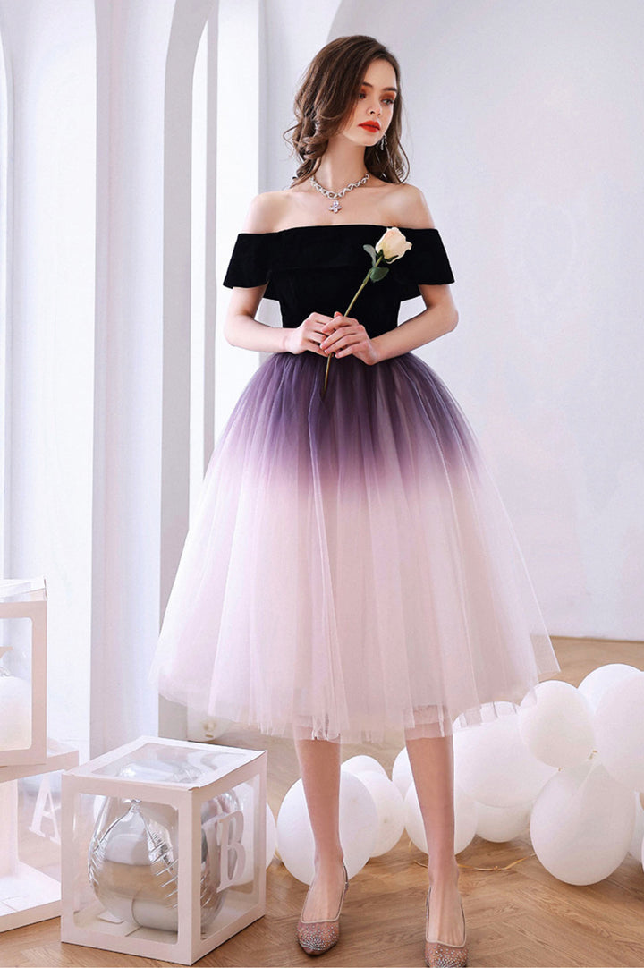 Luolandi Lovely Ombre Tulle Short Prom Dress A-Line Off the Shoulder Party Dress Homecoming Dresses