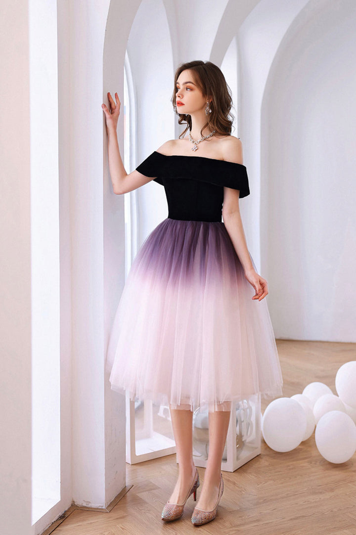Luolandi Lovely Ombre Tulle Short Prom Dress A-Line Off the Shoulder Party Dress Homecoming Dresses