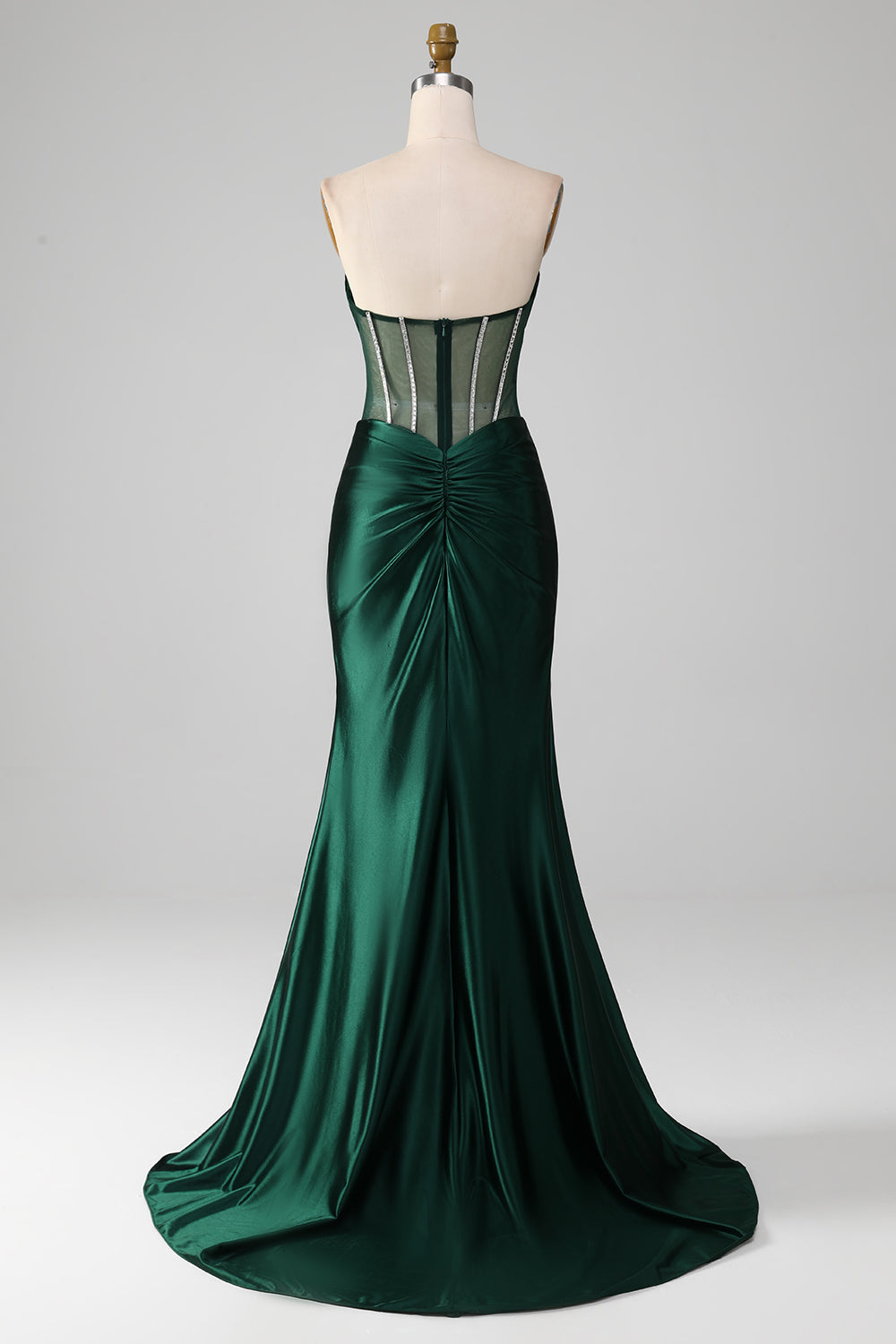 Luolandi Dark Green Mermaid Strapless Corset Pleated Long Prom Dress With Slit Sexy Evening Dresses