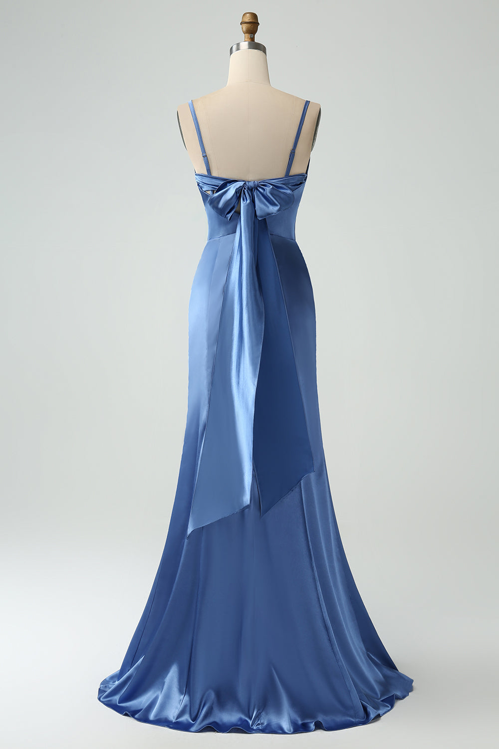 Luolandi Mermaid Spaghetti Straps Lace-up Back Corset Blue Maxi Dress With Slit Sexy Evening Dresses