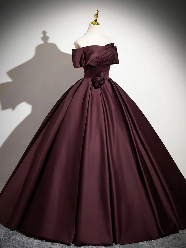 Luolandi Dark Burgundy Satin Long Prom Dress Elegant A-Line Off the Shoulder Evening Party Dress Sexy