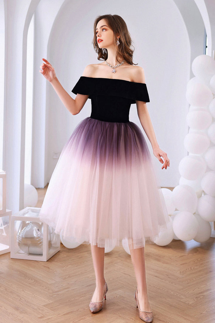 Luolandi Lovely Ombre Tulle Short Prom Dress A-Line Off the Shoulder Party Dress Homecoming Dresses