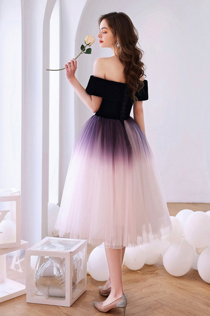 Luolandi Lovely Ombre Tulle Short Prom Dress A-Line Off the Shoulder Party Dress Homecoming Dresses