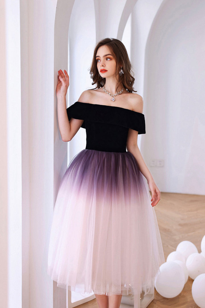 Luolandi Lovely Ombre Tulle Short Prom Dress A-Line Off the Shoulder Party Dress Homecoming Dresses