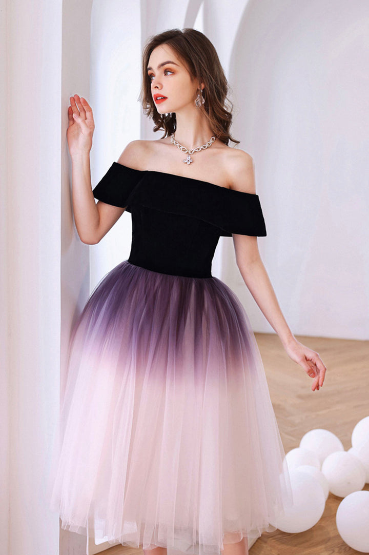Luolandi Lovely Ombre Tulle Short Prom Dress A-Line Off the Shoulder Party Dress Homecoming Dresses