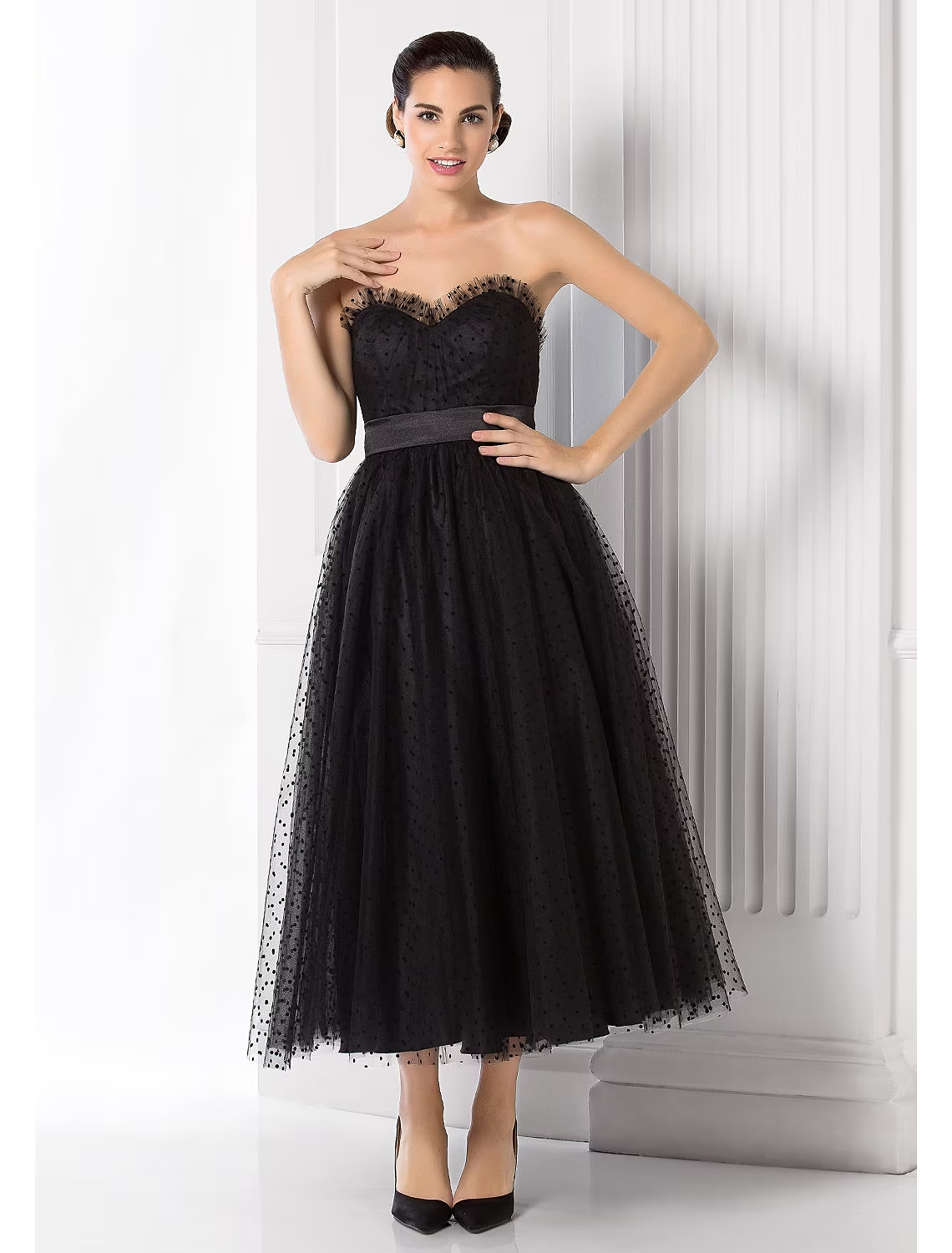 Luolandi Ball Gown Little Black Dress Dress Holiday Tea Length Sleeveless Sweetheart Tulle with Sash