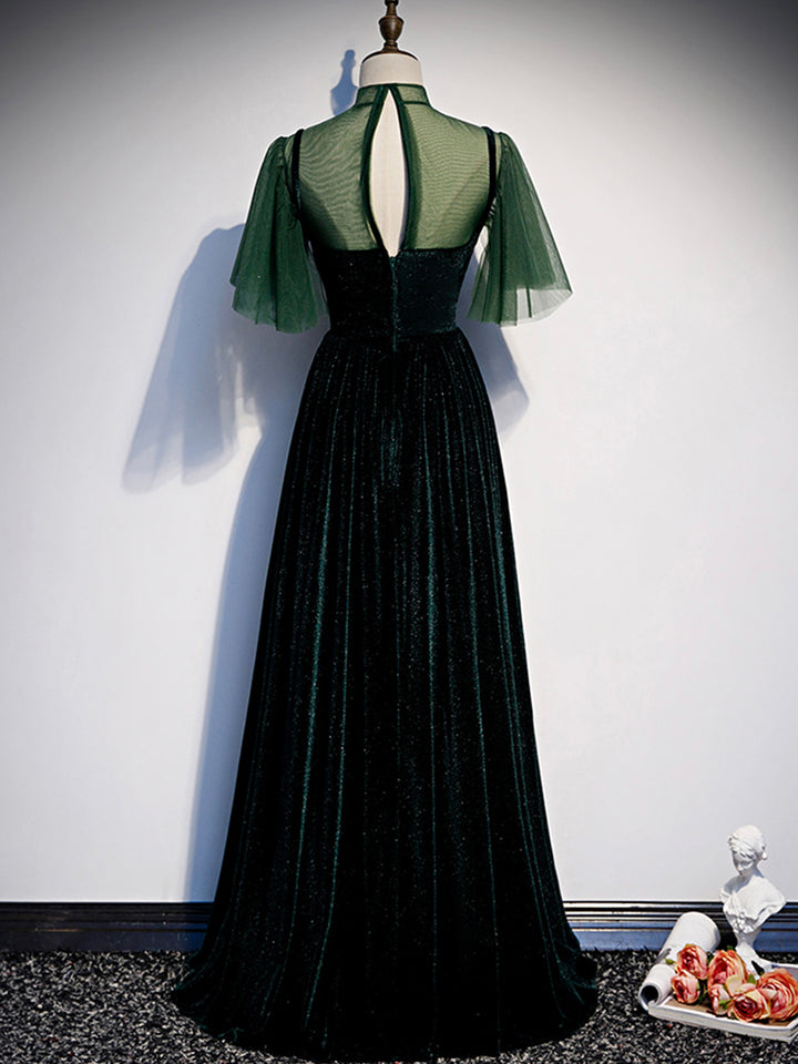 Luolandi Green Velvet Long Prom Dress Elegant A-Line Green Evening Dress Sparkly