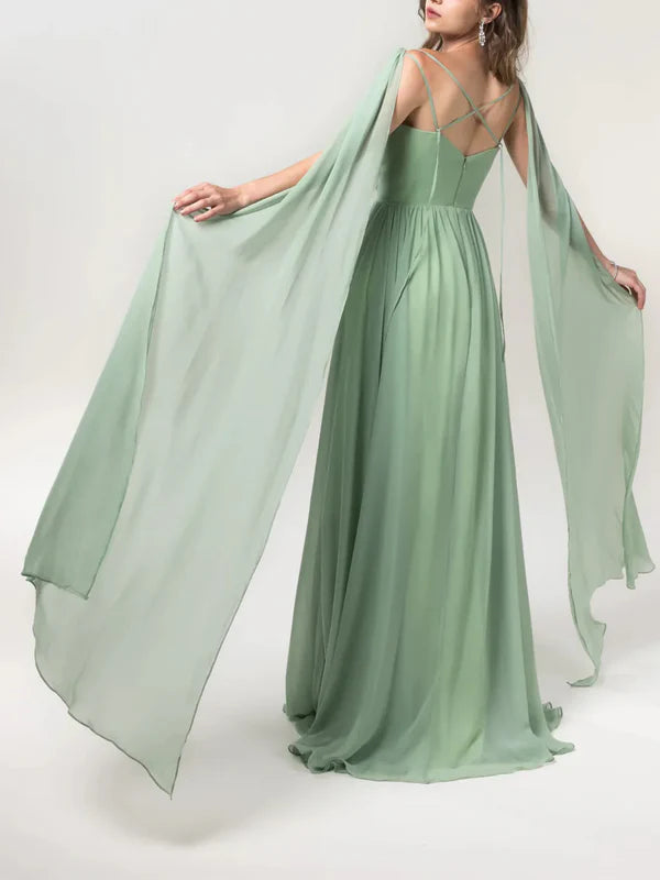 Luolandi A-Line V-Neck Floor-Length Chiffon Bridesmaid Dress Wedding Guest Dresse Party Dress