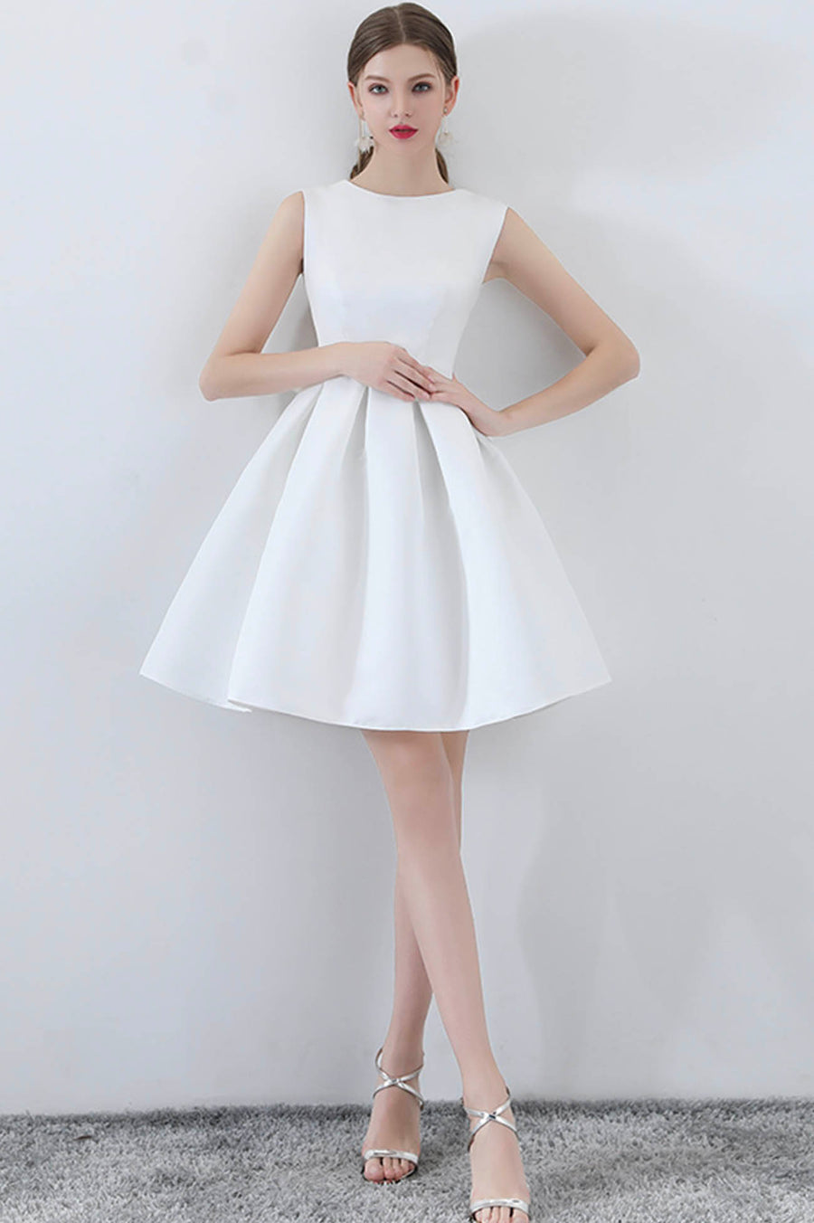 Luolandi Satin Short Prom Dresses A-Line Cocktail dresses with Bow Pure Color