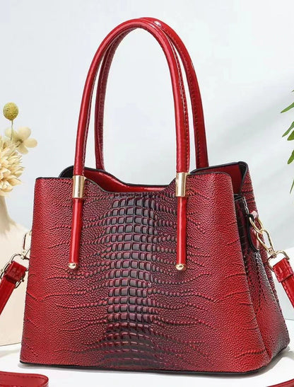 Women's Crossbody Bag Top Handle Bag PU Leather Daily Date Office & Career Solid Color Crocodile Maroon Black Brown