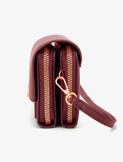 Women's Crossbody Bag Wallet Shoulder Bag Mobile Phone Bag PU Leather Office Shopping Daily Buckle Zipper Adjustable Durable Solid Color Letter Black Pink Wine