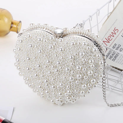 Women's Evening Bag Polyester Wedding Party Pearls Chain Solid Color White