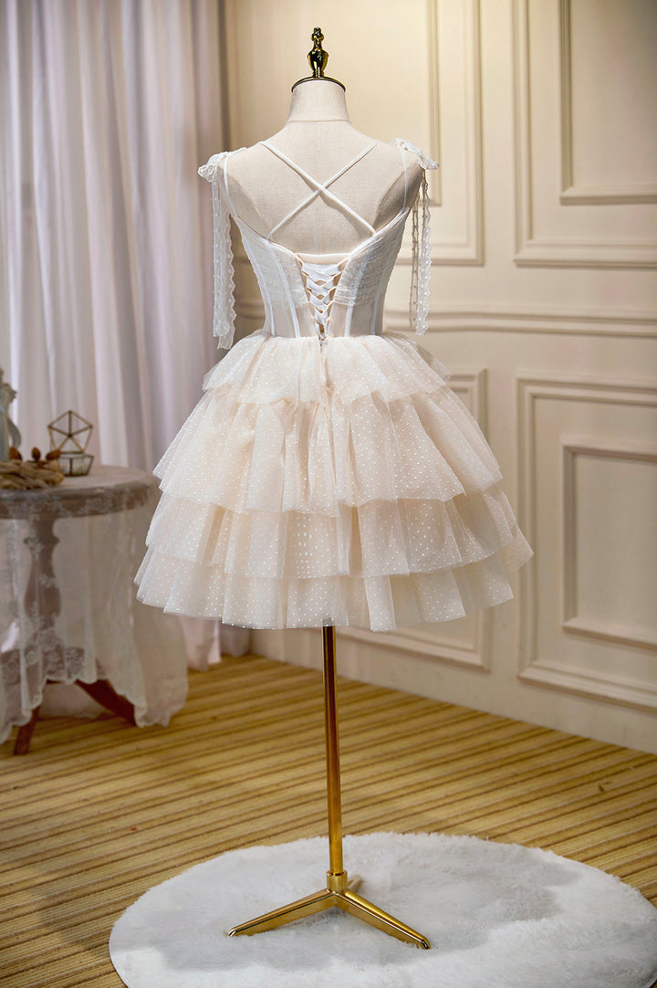 Luolandi Champagne Lace Short Party Dress A-Line Spaghetti Strap Evening Dress Homecoming Dresses