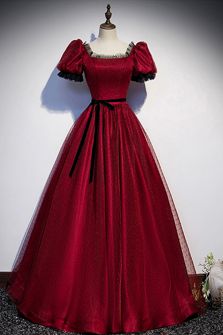 Luolandi Burgundy Tulle Long Prom Dresses A-Line Backless Evening Dresses Floor Length
