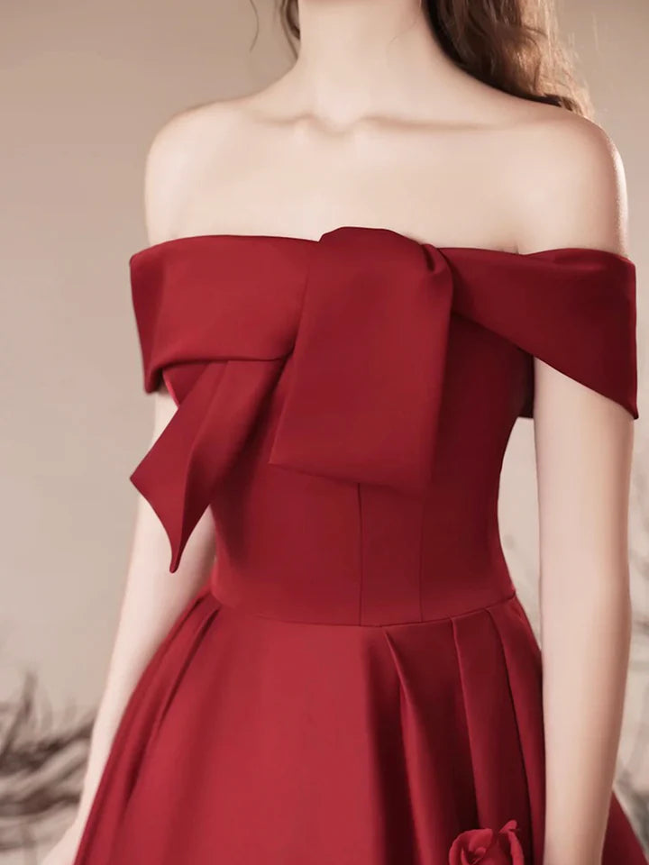 Luolandi Burgundy Satin Long Prom Dress Off the Shoulder Evening Party Dress Sexy