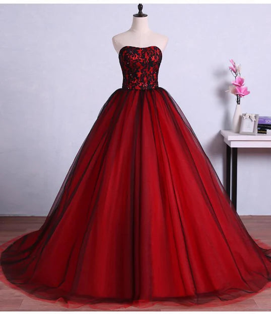 Luolandi Charming Sweetheart Red and Black Gown Sweet 16 Dress Formal Dress Prom Dress